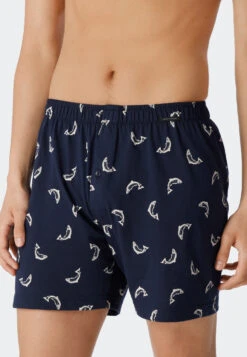 Schiesser Boxer Shorts 2-pack Jersey Solid Patterned Dolphins Blue - Fun Prints