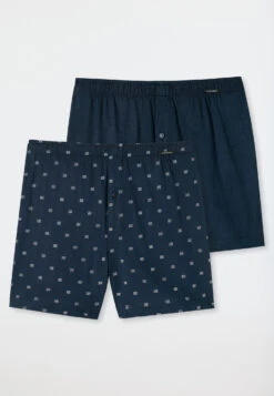 Schiesser Boxer Shorts 2-pack Jersey Solid Patterned Waves Blue - Fun Prints -Uni Style Shop boxershorts 2er pack jersey uni gemustert wellen blau fun prints 179039 909 detail1