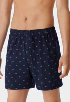 Schiesser Boxer Shorts 2-pack Jersey Solid Patterned Waves Blue - Fun Prints