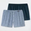 Schiesser Boxer Shorts 2-pack Woven Fabric Solid Checked Multicolored - Fun Prints