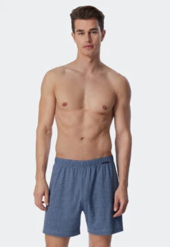 Schiesser Boxer Shorts Fine Interlock Patterned Air/dark Blue - Fine Interlock
