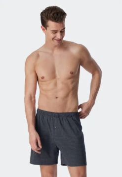 Schiesser Boxer Shorts Fine Interlock Patterned Jade/dark Blue - Fine Interlock