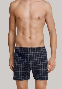 Schiesser Jersey Boxer Shorts Dark Blue Check - Dark Sapphire -Uni Style Shop boxershorts jersey dunkelblau kariert dark sapphire 159612 803 detail2