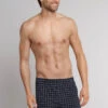 Schiesser Jersey Boxer Shorts Dark Blue Check - Dark Sapphire