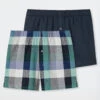 Schiesser Boxer Shorts Woven Material 2-pack Checks Dark Blue/multicolor - Boxer Shorts Multipacks
