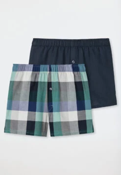 Schiesser Boxer Shorts Woven Material 2-pack Checks Dark Blue/multicolor - Boxer Shorts Multipacks