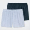 Schiesser Boxer Shorts Woven Fabric 2-pack Stripes Dark Blue/multicolor - Boxer Shorts Multipacks