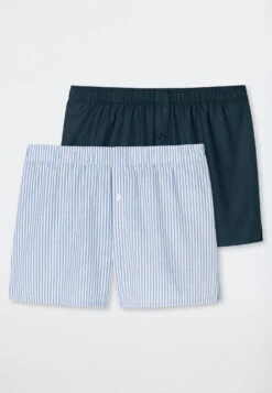 Schiesser Boxer Shorts Woven Fabric 2-pack Stripes Dark Blue/multicolor - Boxer Shorts Multipacks