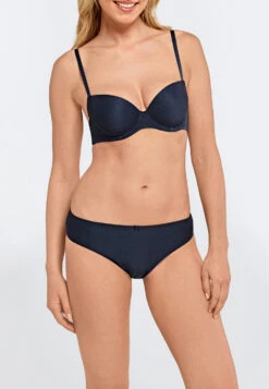 Schiesser Underwired Bra With Cup Midnight Blue Polka Dots - Pure Jacquard -Uni Style Shop buegel bh mit schale nachtblau gepunktet pure jacquard 155458 804 front
