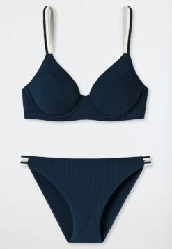 Schiesser Underwire Bikini Set Variable Straps Mini Bottoms Ribbed Look Dark Blue - Underwater -Uni Style Shop buegel bikini set variable traeger mini slip ripp optik dunkelblau underwater 179205 803 detail1