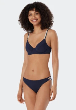 Schiesser Underwire Bikini Set Variable Straps Mini Bottoms Ribbed Look Dark Blue - Underwater