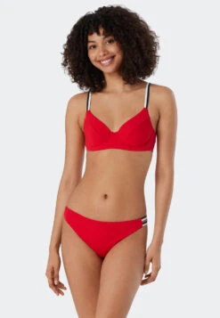 Schiesser Underwire Bikini Set Variable Straps Mini Bottoms Ribbed Look Red - Underwater