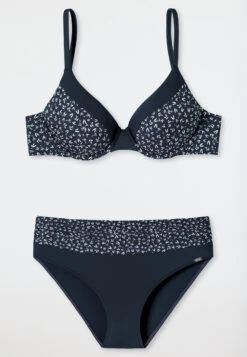 Schiesser Underwire Bikini Adjustable Straps Midi Bottoms Dark Blue Patterned - Sea Blossom -Uni Style Shop buegel bikini verstellbare traeger midi slip dunkelblau gemustert sea blossom 179213 835 detail1