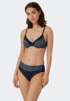 Schiesser Underwire Bikini Adjustable Straps Midi Bottoms Dark Blue Patterned - Sea Blossom -Uni Style Shop buegel bikini verstellbare traeger midi slip dunkelblau gemustert sea blossom 179213 835 detail2
