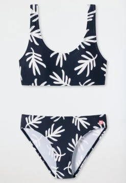 Schiesser Bustier Bikini Knitwear Recycled SPF40+ Lined Palm Leaves Dark Blue - Diver Dreams