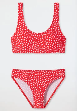Schiesser Bustier Bikini Knitwear Recycled SPF40+ Lined Polka Dots Red - Diver Dreams