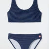 Schiesser Bustier Bikini Knitwear Recycled SPF40+ Lined Stripes Dark Blue - Diver Dreams