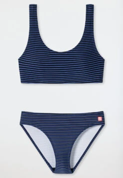 Schiesser Bustier Bikini Knitwear Recycled SPF40+ Lined Stripes Dark Blue - Diver Dreams