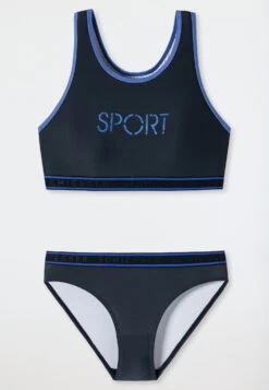 Schiesser Bustier Bikini Knitwear Recycled SPF40+ Racerback School Sports Dark Blue - Diver Dreams