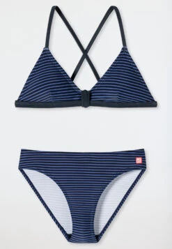 Schiesser Bustier Bikini Knitwear Recycled SPF40+ Stripes Dark Blue - Diver Dreams