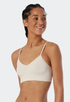 Schiesser Bustier With Cups V-neck Matt Sand - Seamless Light