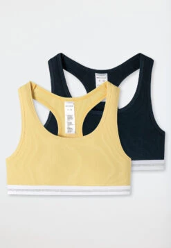 Schiesser Bustiers 2-pack Double Rib Stripes Dark Blue/ Vanilla - Long Life Rib