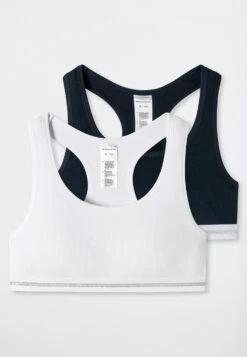 Schiesser Bustiers 2-pack Double Rib Stripes Dark Blue/white - Long Life Rib