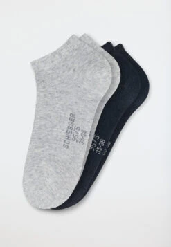 Schiesser Women's Sneaker Socks 2-pack Organic Cotton Heather Gray/black - 95/5