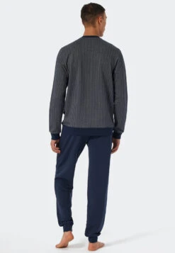 Schiesser Leisure Suit Tencel Stand-up Collar Zipper Cuffs Herringbone Pattern Dark Blue - Sleep+Lounge