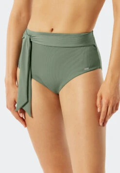 Schiesser High-waisted Bikini Bottoms Lined Sash Khaki - California Dream -Uni Style Shop high waist bikinislip gefuettert bindeguertel khaki california dream 177056 701 detail2