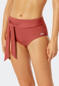 Schiesser High-waisted Bikini Bottoms Lined Sash Whiskey - California Dream -Uni Style Shop high waist bikinislip gefuettert bindeguertel whisky california dream 177056 604 detail2
