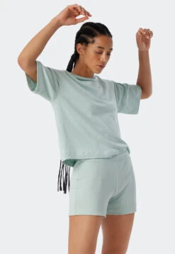 Schiesser Pants Short Interlock Organic Cotton Ribbed Look Mint - Mix+Relax -Uni Style Shop hose kurz interlock organic cotton rib optik mint mix relax 179263 708 front