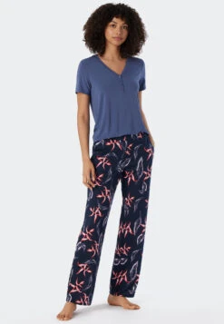 Schiesser Pants Long Modal Pockets Leaf Print Multicolor - Mix+Relax