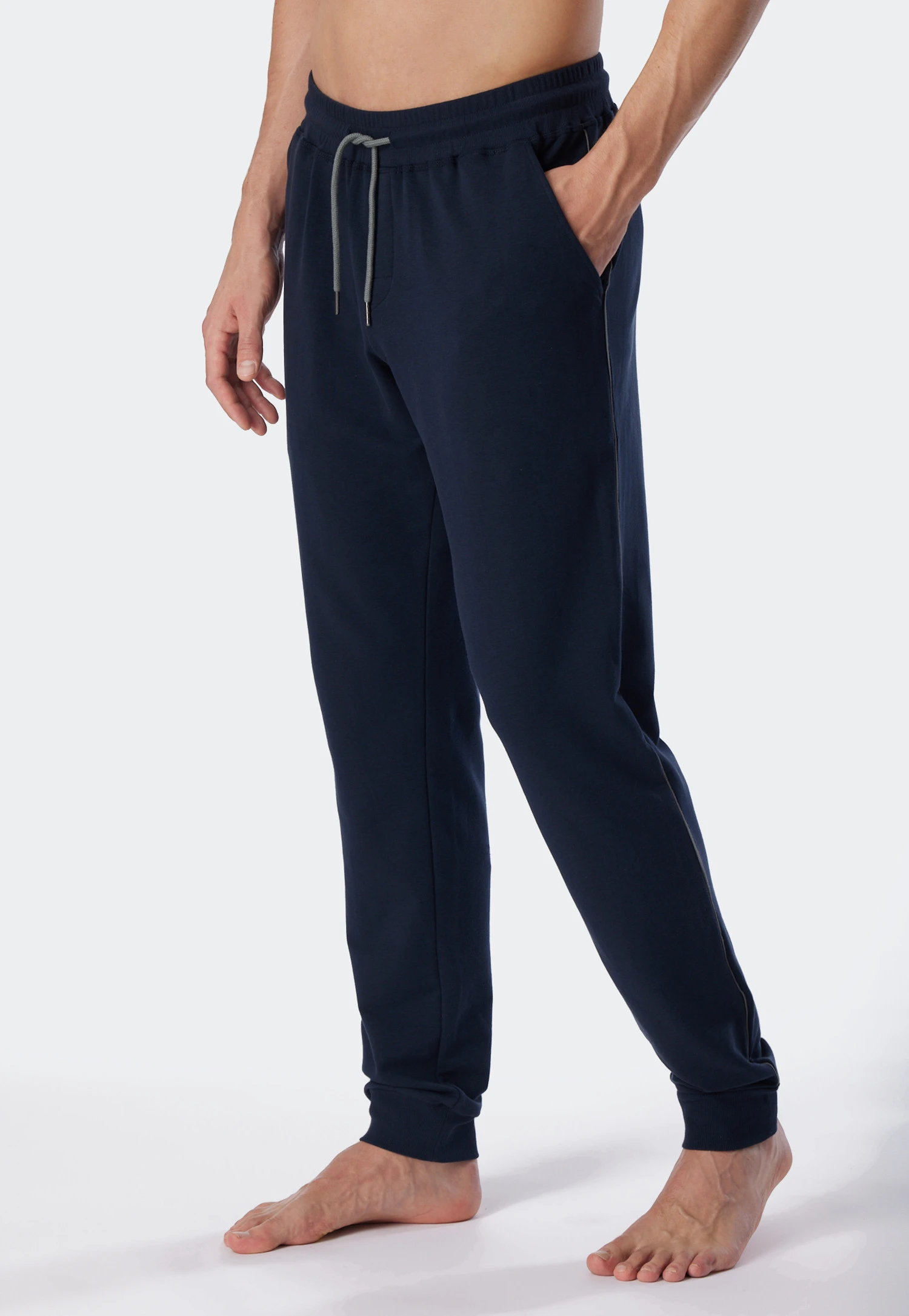 Schiesser Pants Long Sweatwear Organic Cotton Tencel Cuffs Stripes Dark Blue - Mix & Relax 2 Schiesser Pants Long Sweatwear Organic Cotton Tencel Cuffs Stripes Dark Blue - Mix & Relax - Image 2