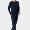 Schiesser Pants Long Sweatwear Organic Cotton Tencel Cuffs Stripes Dark Blue - Mix & Relax