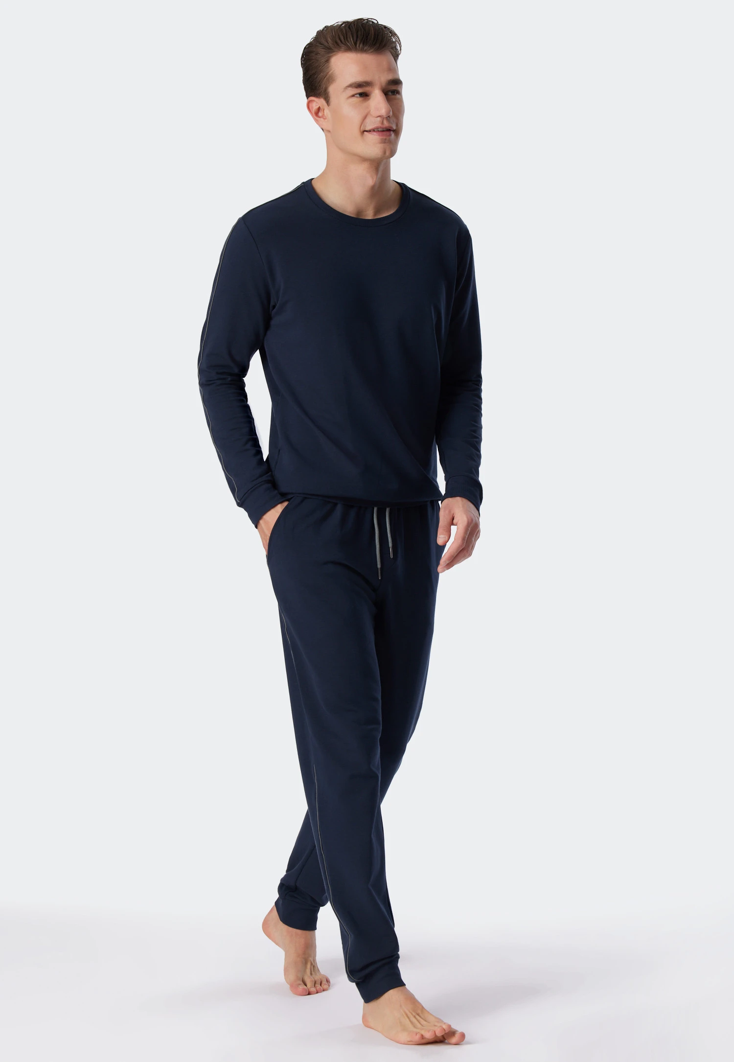 Schiesser Pants Long Sweatwear Organic Cotton Tencel Cuffs Stripes Dark Blue - Mix & Relax 1 Schiesser Pants Long Sweatwear Organic Cotton Tencel Cuffs Stripes Dark Blue - Mix & Relax