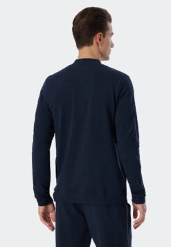 Schiesser Jacket Long-sleeved Sweatwear Organic Cotton Tencel Cuffs Stripes Dark Blue - Mix & Relax 9 Schiesser Jacket Long-sleeved Sweatwear Organic Cotton Tencel Cuffs Stripes Dark Blue - Mix & Relax -Uni Style Shop jacke langarm sweatware organic cotton tencel buendchen streifen dunkelblau mix relax 179049 803 back