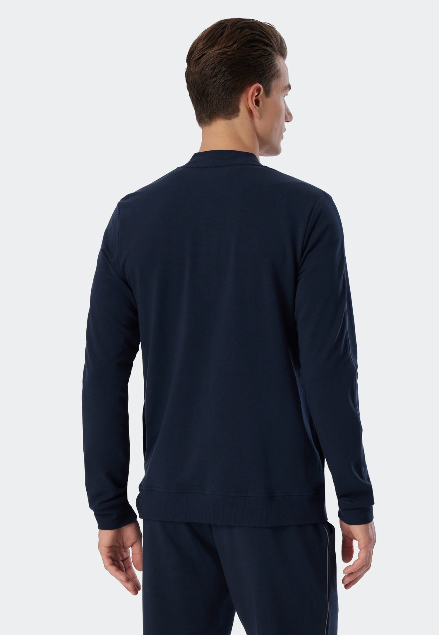 Schiesser Jacket Long-sleeved Sweatwear Organic Cotton Tencel Cuffs Stripes Dark Blue - Mix & Relax 5 Schiesser Jacket Long-sleeved Sweatwear Organic Cotton Tencel Cuffs Stripes Dark Blue - Mix & Relax - Image 5