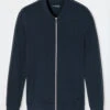 Schiesser Jacket Long-sleeved Sweatwear Organic Cotton Tencel Cuffs Stripes Dark Blue - Mix & Relax