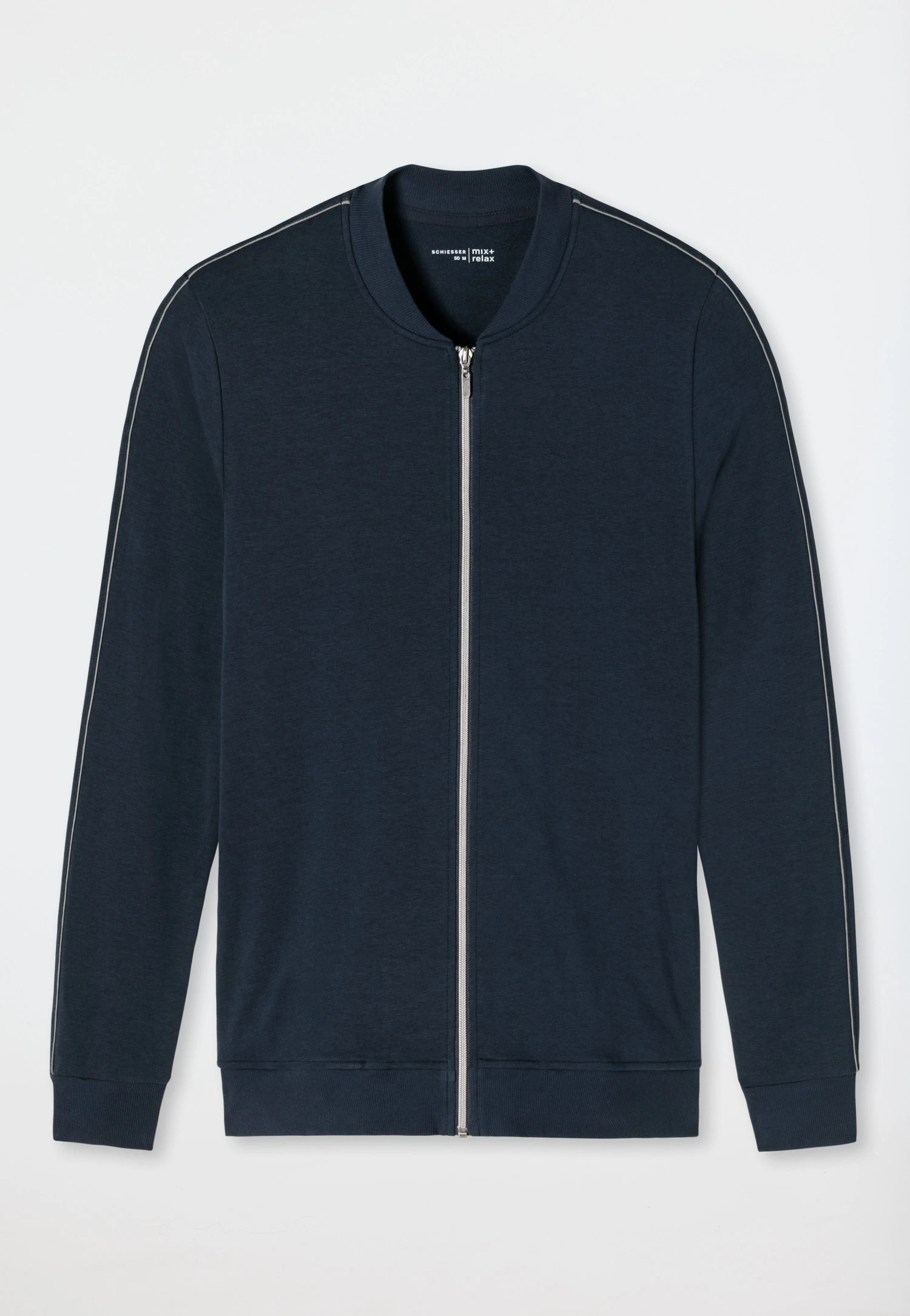 Schiesser Jacket Long-sleeved Sweatwear Organic Cotton Tencel Cuffs Stripes Dark Blue - Mix & Relax 1 Schiesser Jacket Long-sleeved Sweatwear Organic Cotton Tencel Cuffs Stripes Dark Blue - Mix & Relax