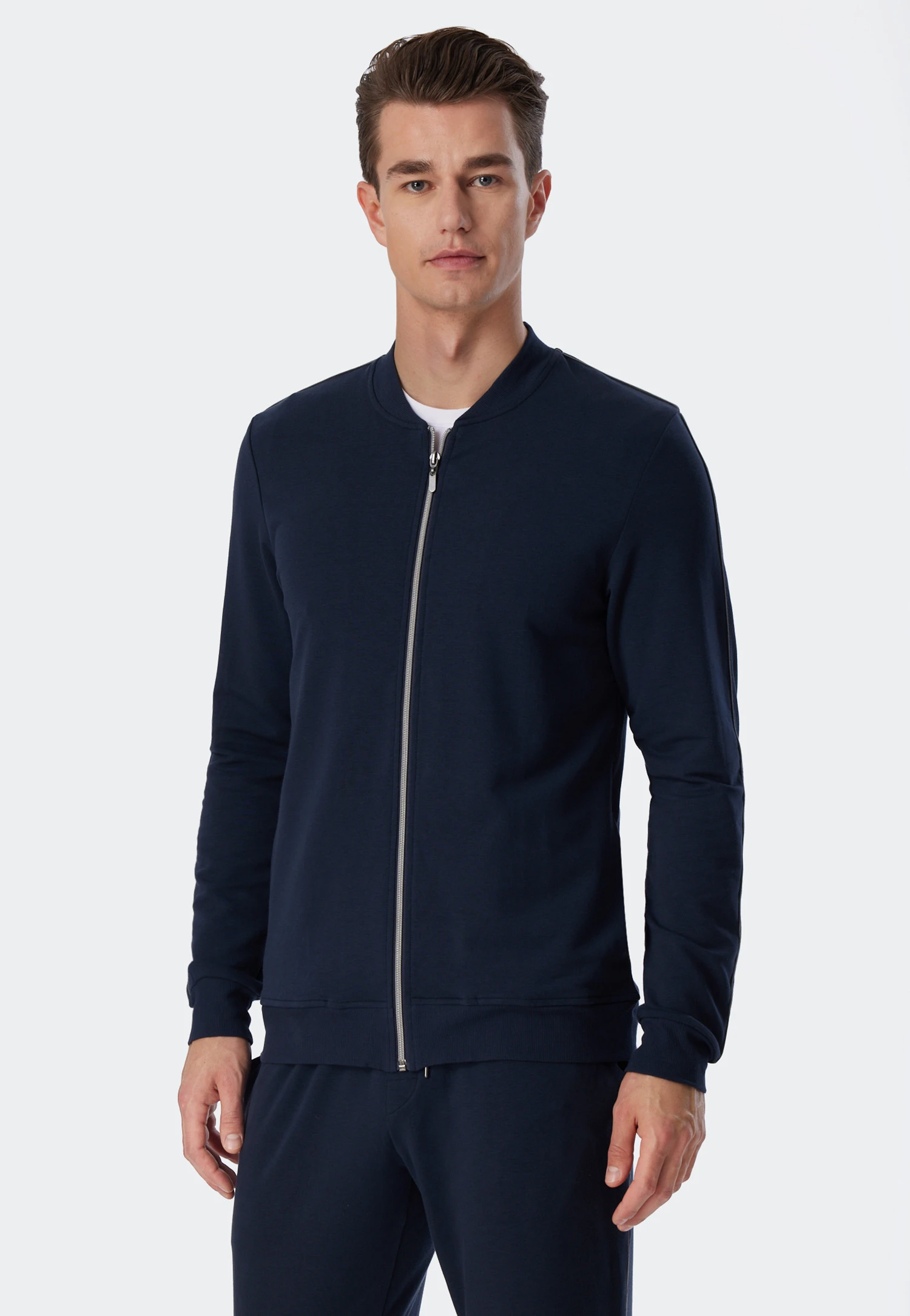 Schiesser Jacket Long-sleeved Sweatwear Organic Cotton Tencel Cuffs Stripes Dark Blue - Mix & Relax 2 Schiesser Jacket Long-sleeved Sweatwear Organic Cotton Tencel Cuffs Stripes Dark Blue - Mix & Relax - Image 2