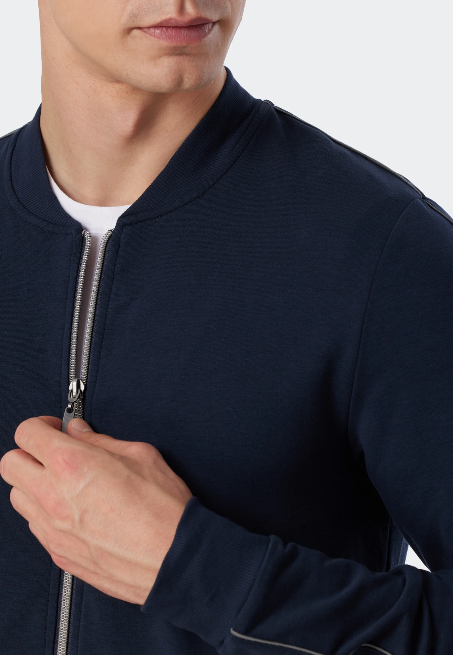 Schiesser Jacket Long-sleeved Sweatwear Organic Cotton Tencel Cuffs Stripes Dark Blue - Mix & Relax 3 Schiesser Jacket Long-sleeved Sweatwear Organic Cotton Tencel Cuffs Stripes Dark Blue - Mix & Relax - Image 3