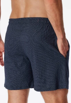 Schiesser Long Jersey Boxers Dark Blue-light Blue Check - Mix & Relax Cotton -Uni Style Shop long boxer jersey dunkelblau gemustert mix relax 1 163838 835 back