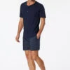 Schiesser Long Jersey Boxers Dark Blue-light Blue Check - Mix & Relax Cotton
