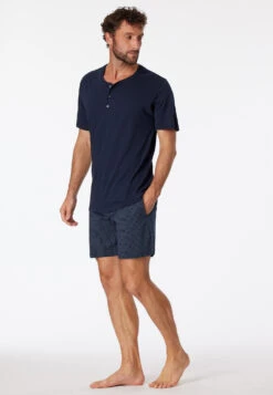 Schiesser Long Jersey Boxers Dark Blue-light Blue Check - Mix & Relax Cotton