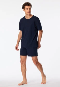 Schiesser Long Jersey Boxers Dark Blue - Mix & Relax Cotton -Uni Style Shop long boxer jersey dunkelblau mix relax 163838 803 front