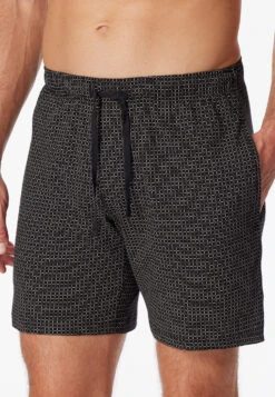 Schiesser Long Boxer Shorts Jersey Black Patterned - Mix & Relax -Uni Style Shop long boxer jersey schwarz gemustert mix relax 163838 006 detail2