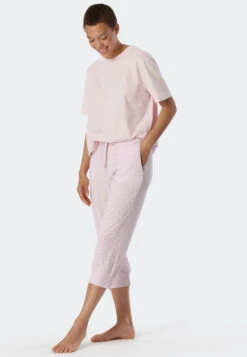 Schiesser Lounge Pants 3/4-length Modal Cuffs Polka Dots Powder Pink - Mix+Relax -Uni Style Shop loungehose 3 4 lang modal buendchen punkte powder pink mix relax 179264 534 front