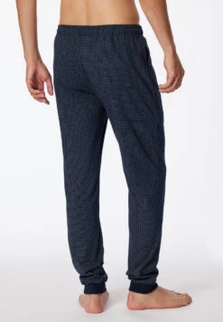 Schiesser Long Jersey Lounge Pants Drawstring Dark Blue-light Blue Check -Mix & Relax Cotton