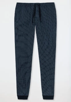 Schiesser Long Jersey Lounge Pants Drawstring Dark Blue-light Blue Check -Mix & Relax Cotton -Uni Style Shop loungehose lang jersey buendchen dunkelblau gemustert mix relax 163839 835 detail1